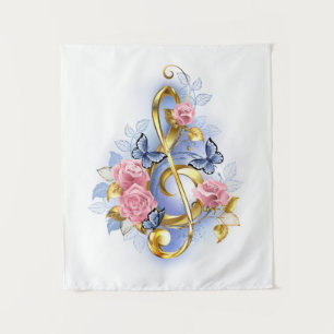Treble clef with Pink Roses Tapestry