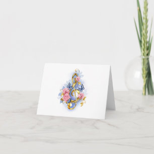 Treble clef with Pink Roses Thank You Card