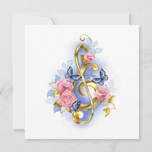 Treble clef with Pink Roses Thank You Card