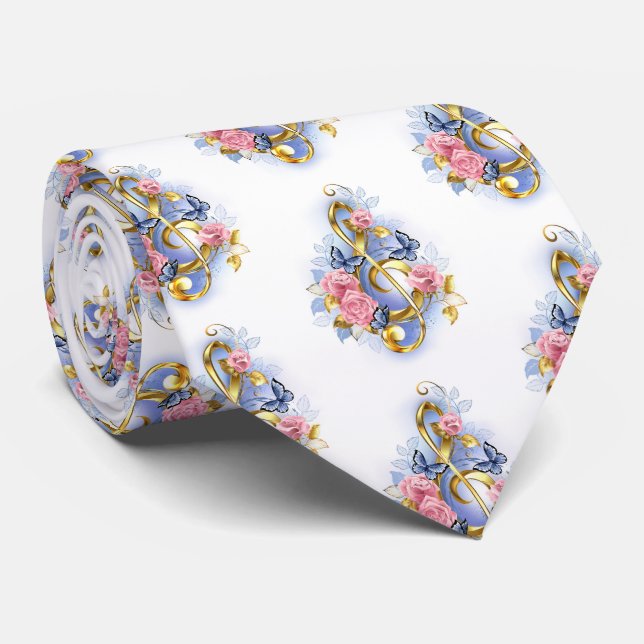 Treble clef with Pink Roses Tie (Rolled)