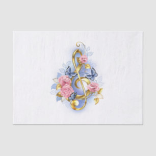 Treble clef with Pink Roses Tissue Paper