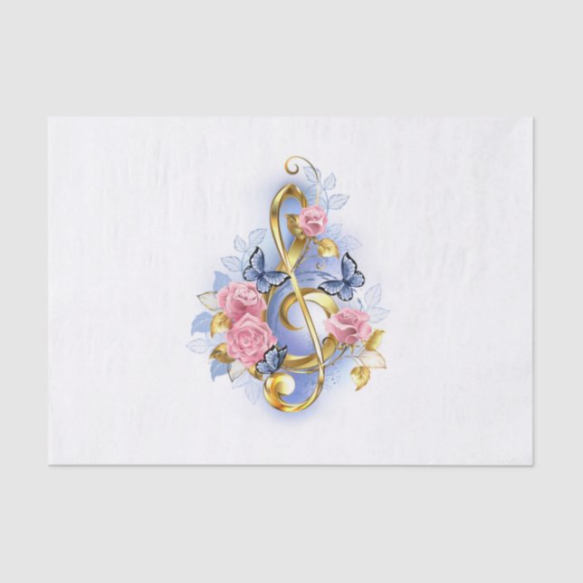 Treble clef with Pink Roses Tissue Paper (Front)