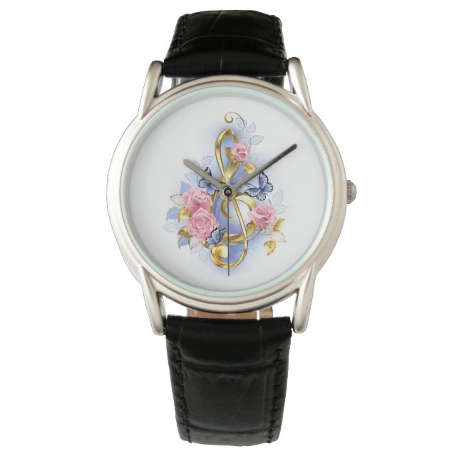Treble clef with Pink Roses Watch (Front)