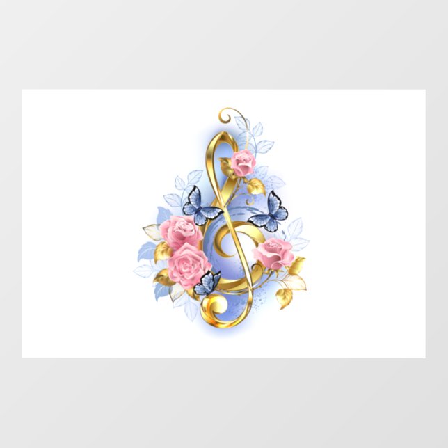 Treble clef with Pink Roses Window Cling (Sheet)