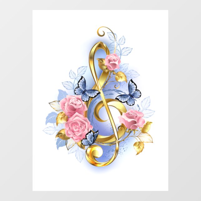 Treble clef with Pink Roses Window Cling (Sheet)