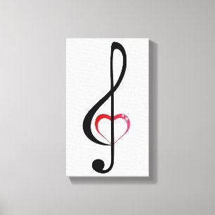 Treble clef with shiny pink heart canvas print
