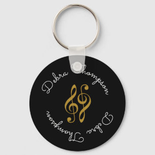 treble clefs with musician full name personalized keychain