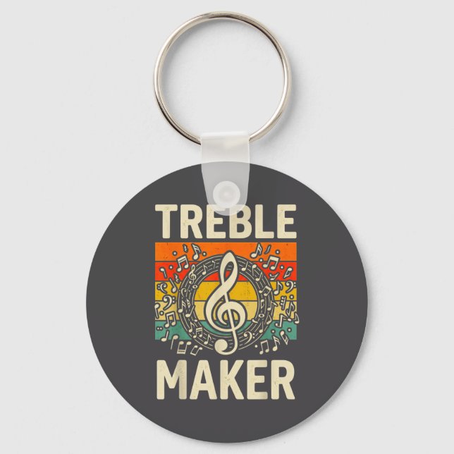 Treble Maker Retro Music Notes Pun For Band Choir  Keychain (Front)