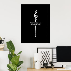 Treblemaker Funny Music Pun Classy Black G-Clef Poster