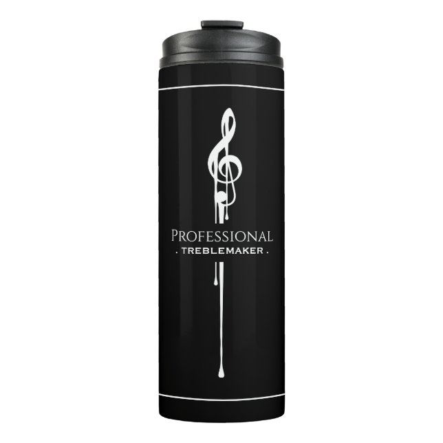 Treblemaker Funny Music Pun Classy Black G-Clef Thermal Tumbler (Front)