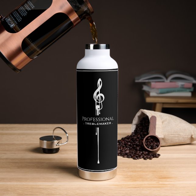 Treblemaker Funny Music Pun Classy Black G-Clef Water Bottle (Coffee)