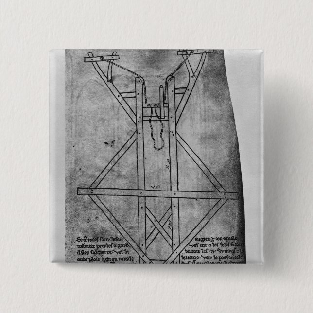 Trebuchet, machine to throw arrows 2 inch square button (Front)