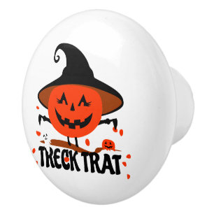 Treck Trat Pumpkin Smiling Ceramic Knob