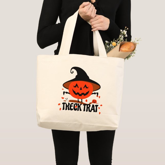 Treck Trat Pumpkin Smiling Large Tote Bag (Front (Product))