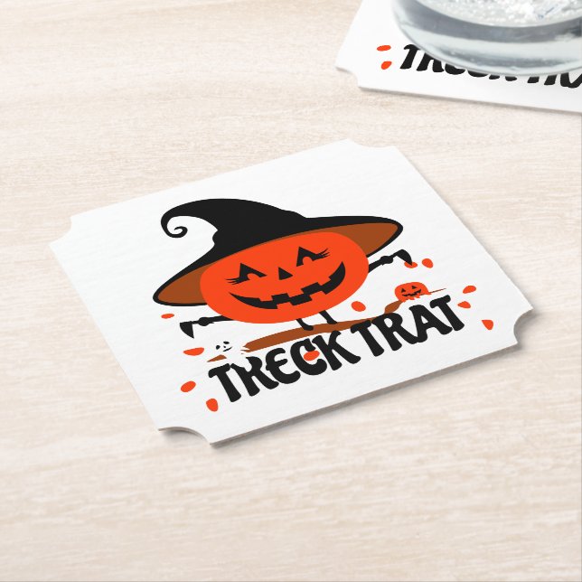 Treck Trat Pumpkin Smiling Paper Coaster (Angled)