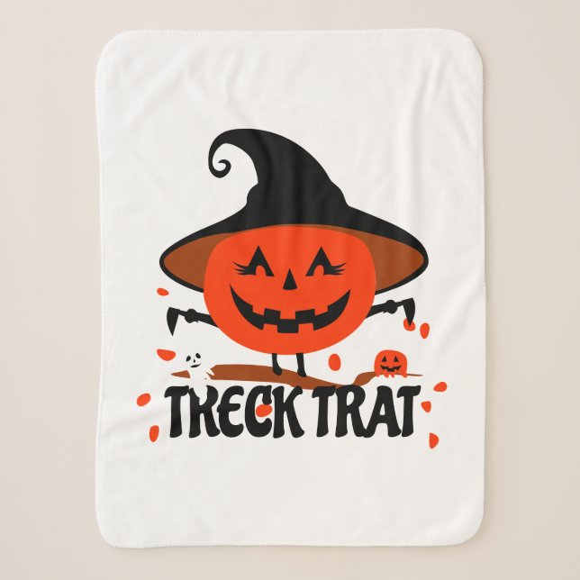 Treck Trat Pumpkin Smiling Sherpa Blanket (Front)