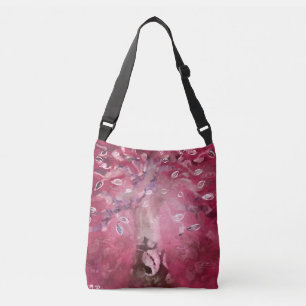 Tree Abstract Art Pink White Leaves Brown Crossbody Bag
