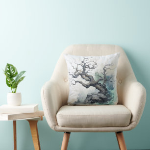 Tree Abstract Blue Throw Pillow