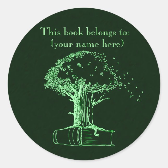 Tree and a book, green classic round sticker (Front)