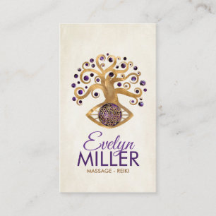 Tree and Flower of life - Amethyst and Gold Business Card