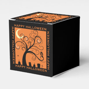 Tree and Graveyard Orange Art Happy Halloween Favor Box