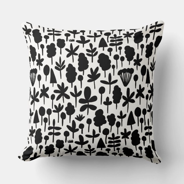 Tree and Leaf shape Pattern 051017 - Black Throw Pillow (Front)