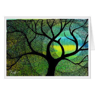 Tree and Moon - Blue and Yellow Watercolors