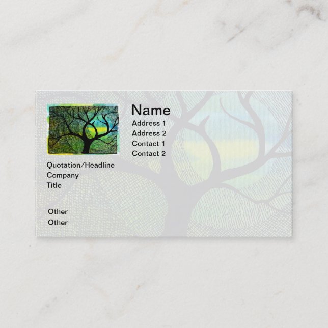 Tree and Moon - Blue and Yellow Watercolors Business Card (Front)