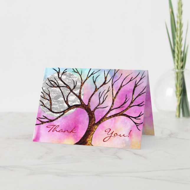 Tree and Moon Colourful Thank You Card (Front)
