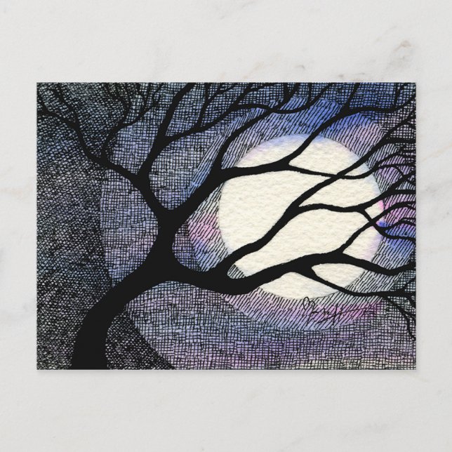 Tree and Moon Cross Hatched Postcard (Front)