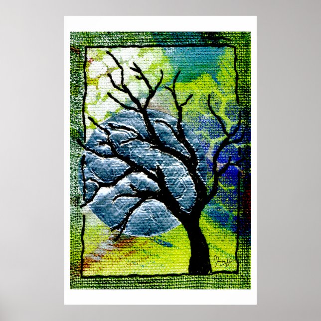 Tree and Moon Fibre Art Poster (Front)