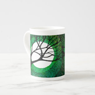 Tree and Moon - Green Bone China Mug