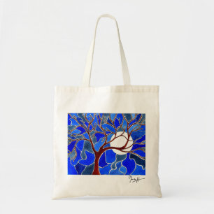 Tree and Moon on Canvas - Blue Tote Bag
