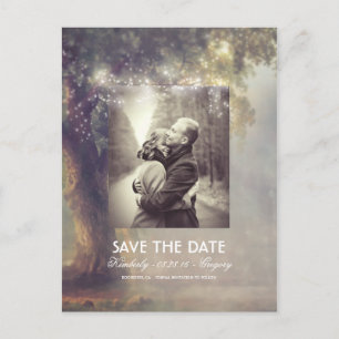 Tree and Srting Lights Rustic Photo Save the Date Announcement Postcard
