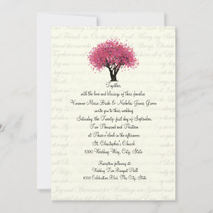 Tree and Text Design Wedding Pink Invitation