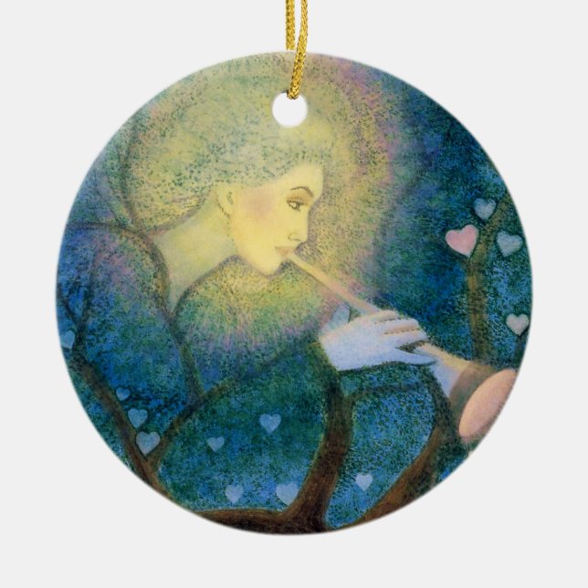 Tree Angel Musical Hearts Love Christmas Ornamnet Ceramic Ornament (Front)
