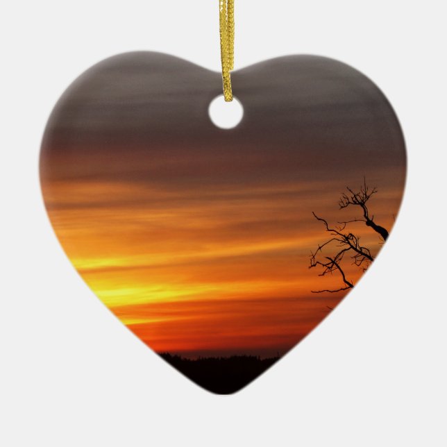Tree At Sunset Ceramic Ornament (Front)