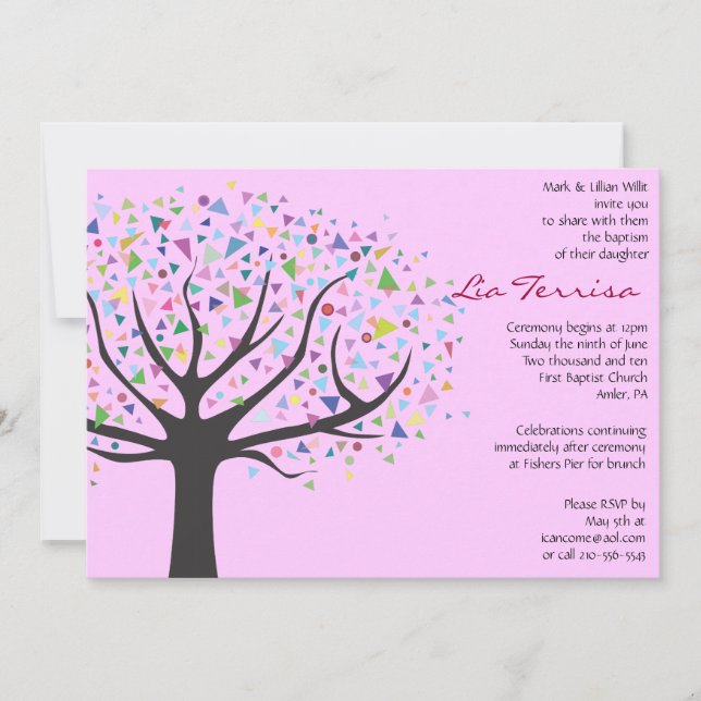 Tree Baptism Christening Custom Invitation pink (Front)