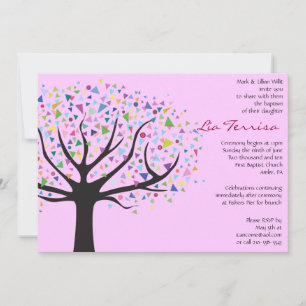 Tree Baptism Christening Custom Invitation pink