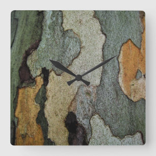 Tree Bark Camouflage Square Wall Clock
