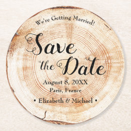 Tree Bark Ring background Rustic Wedding Round Paper Coaster