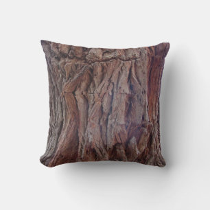 Tree Bark Rustic Cabin Red Brown Nature Photo Wood Throw Pillow
