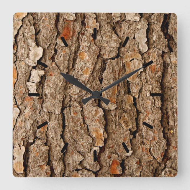 Tree Bark Texture Square Wall Clock (Front)