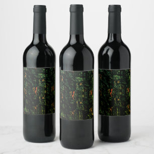 Tree bark under green hammered glass wine label