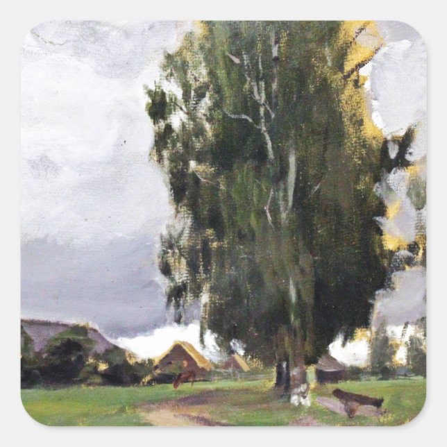 Tree Beside a Village Square Sticker (Front)