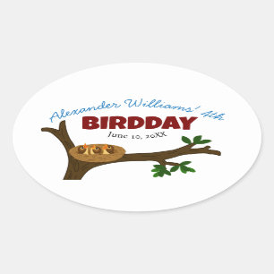 Tree Bird Nest Baby Birds Kid's Birthday Party Oval Sticker