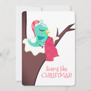 Tree bird sewing needle thread Christmas card