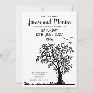 Tree/Bird Simple Black and White Wedding Invitatio Invitation