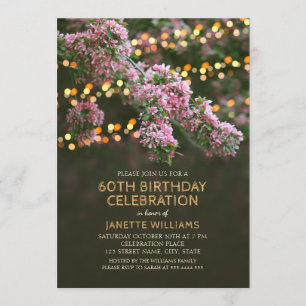Tree Blossom Lights Rustic Floral 60th Birthday Invitation