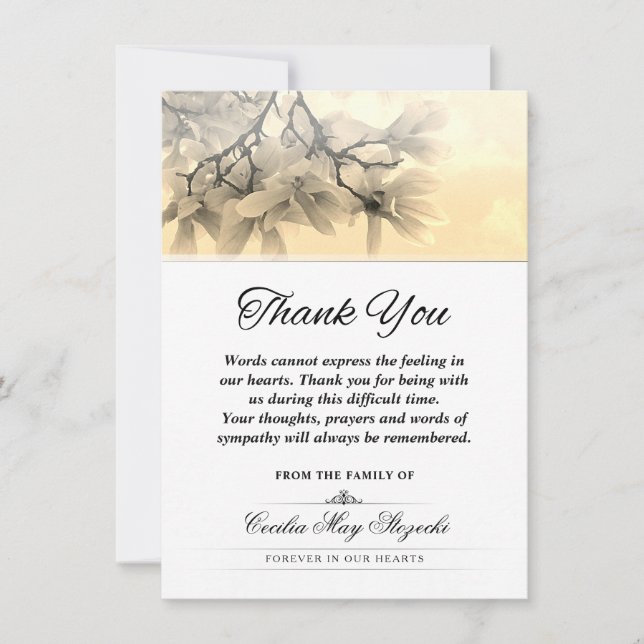 Tree Blossom Thank You Sympathy Funeral Expression Card (Front)